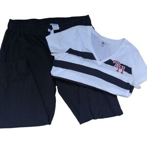 Tommy Hilfiger Set Joggers Cap Sleeve V Neck T Shirt Patch Logo Striped Large
